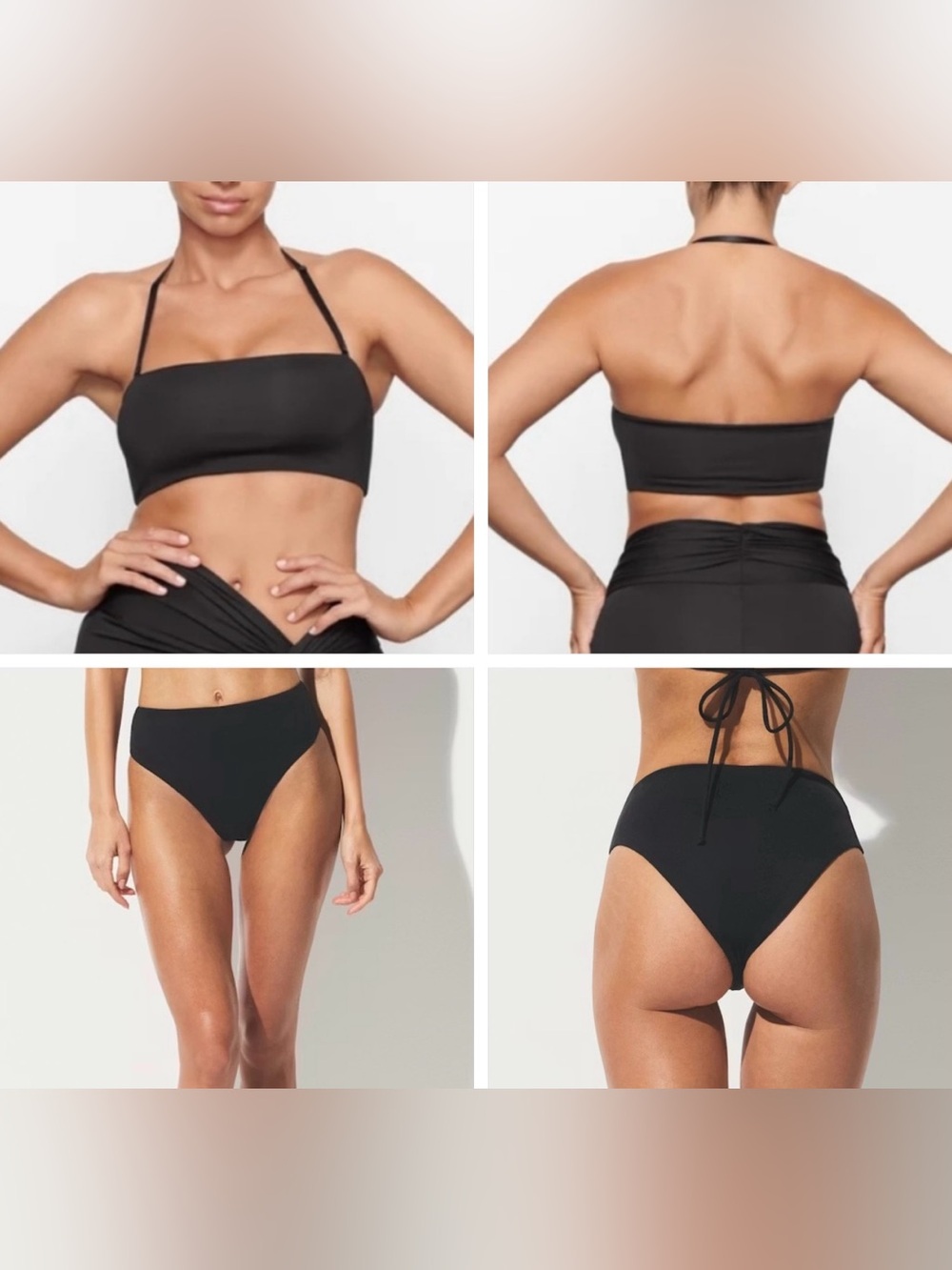 Skims NWT 2PC Onyx Bandeau Halter Bikini Top & High-Rise Bottoms  Swimsuit M